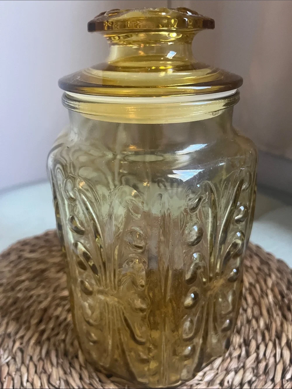 Vintage Amber Glass Apothecary Jar with Lid - Home Accents